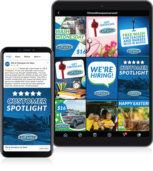 10th and Thompson social media on a phone and tablet