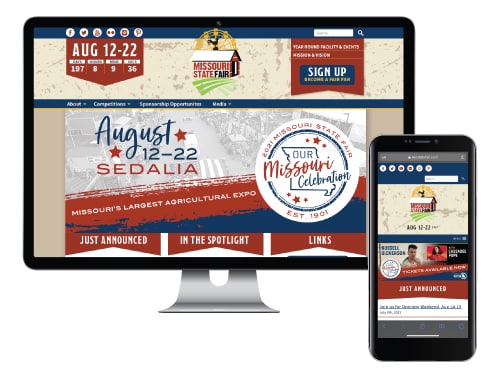 The 2021 Missouri State Fair website displayed on a desktop computer and phone screen