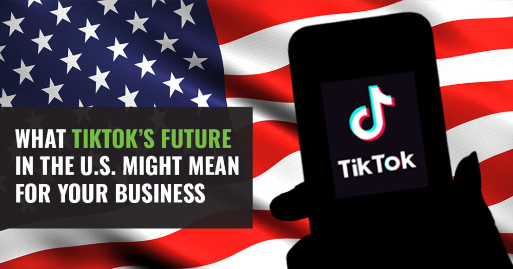 TikTok on a phone screen in front of the US flag