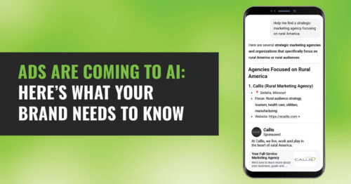 Ads Are Coming to AI: Here’s What Your Brand Needs to Know with a mockup showing a ChatGPT ad for Callis