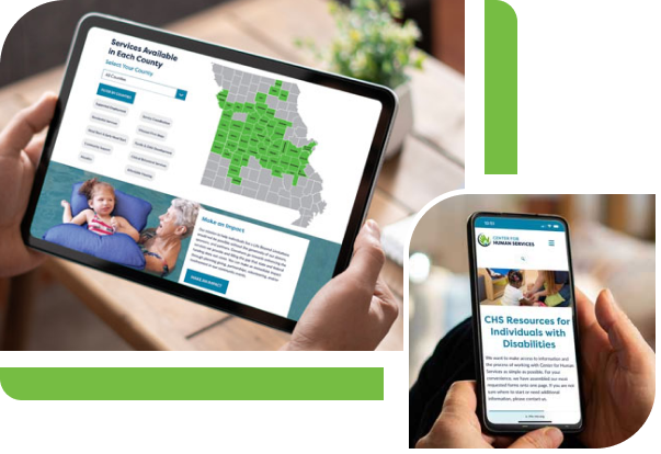 A responsive website for CHS shown adjusting to tablet and mobile views