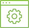 A gear icon over a website window