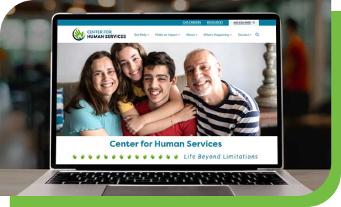The Center for Human Services website on a computer