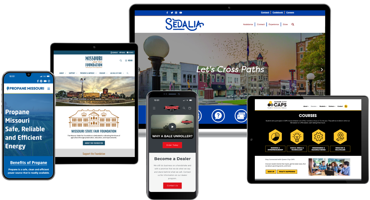Multiple devices showing different websites Callis has developed