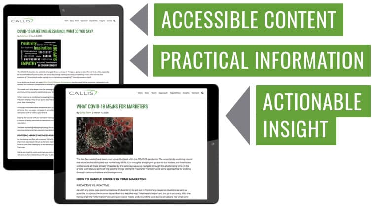 Accessible content, practical information and actionable insight for COVID-19