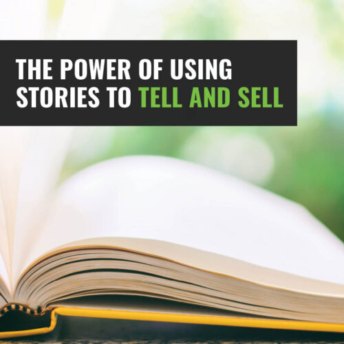 A book with the text the power of using stories to tell and sell
