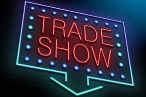 neon trade show sign at event